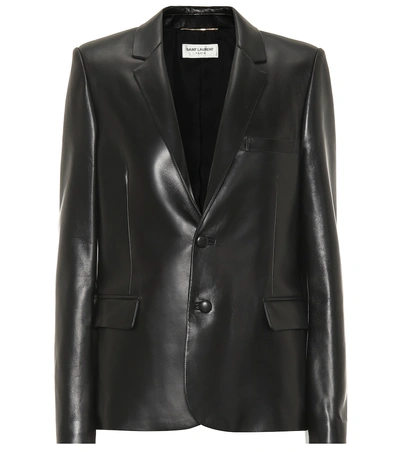 Shop Saint Laurent Leather Blazer In Black