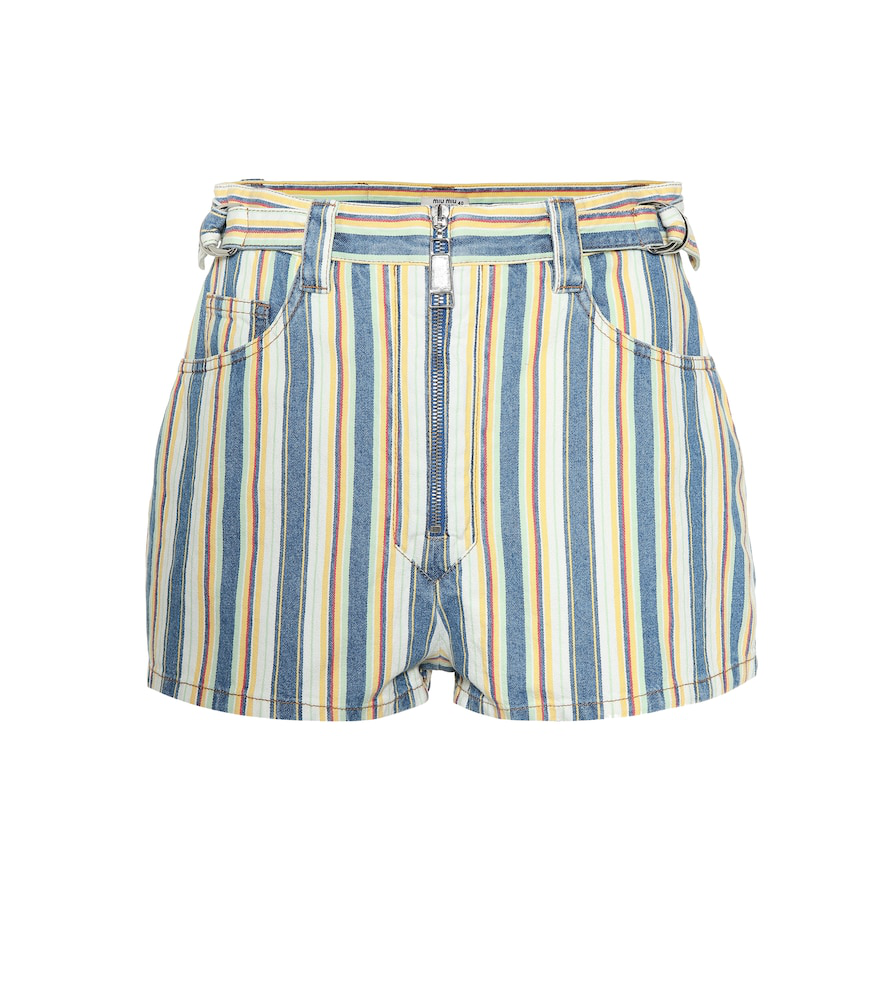 Miu Miu High-rise Striped Denim Shorts In Blue | ModeSens