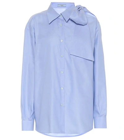 Shop Prada Cold-shoulder Cotton Poplin Shirt In Blue