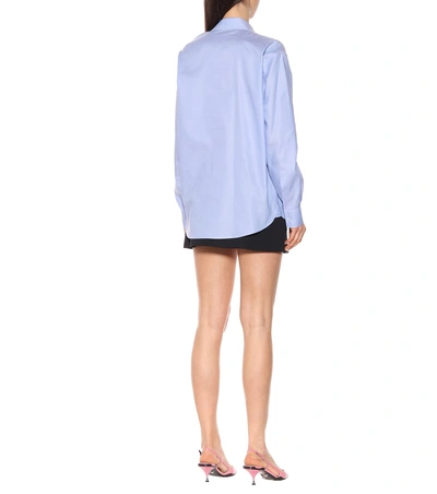 Shop Prada Cold-shoulder Cotton Poplin Shirt In Blue
