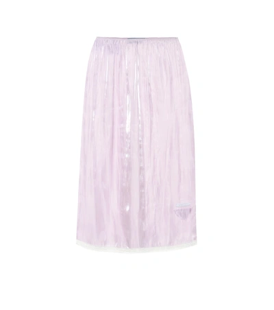 Shop Prada Lace-trimmed Silk Charmeuse Skirt In Purple