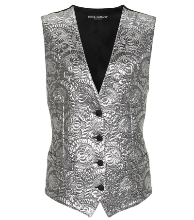 Shop Dolce & Gabbana Metallic Silk-blend Jacquard Vest In Silver