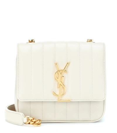 Shop Saint Laurent Small Vicky Leather Shoulder Bag In White