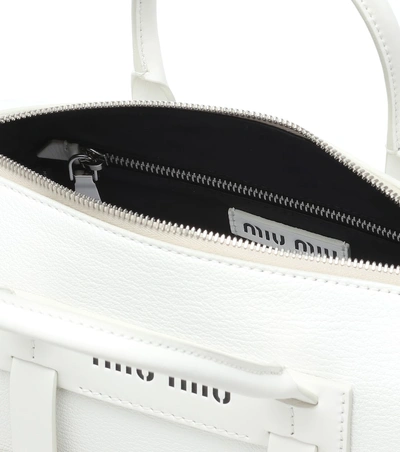 Shop Miu Miu Leather And Wicker Shoulder Bag In White