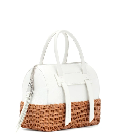 Shop Miu Miu Leather And Wicker Shoulder Bag In White