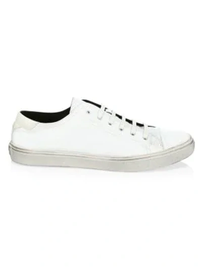 Shop Saint Laurent Men's Distressed Leather Low-top Sneakers In Optic White