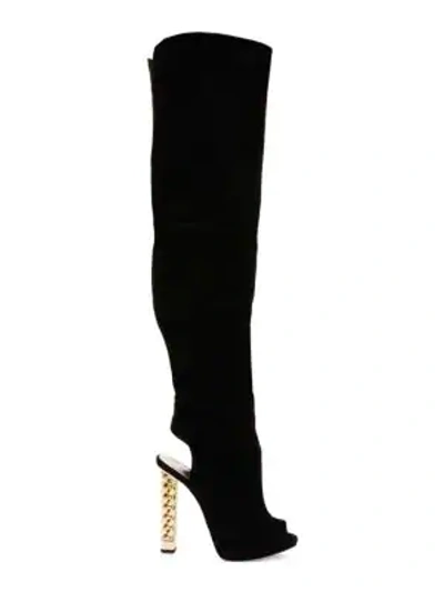 Shop Giuseppe Zanotti Giuseppe For Rita Ora Suede Peep Toe Knee-high Boots In Black