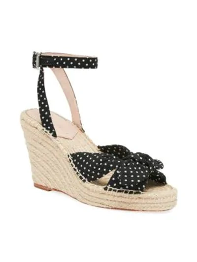 Shop Loeffler Randall Tessa Bow Polka Dot Cotton Espadrille Wedge Sandals In Black