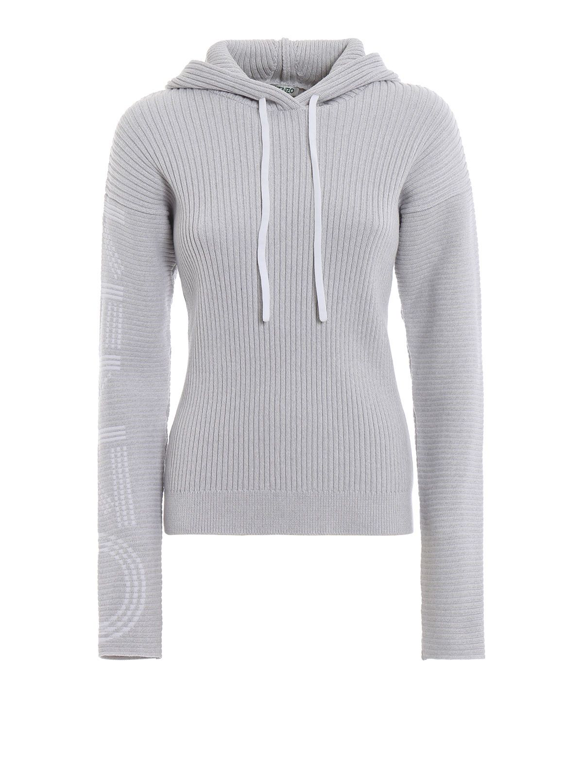 Kenzo Hooded Ribbed Knit Sweater In Grey | ModeSens