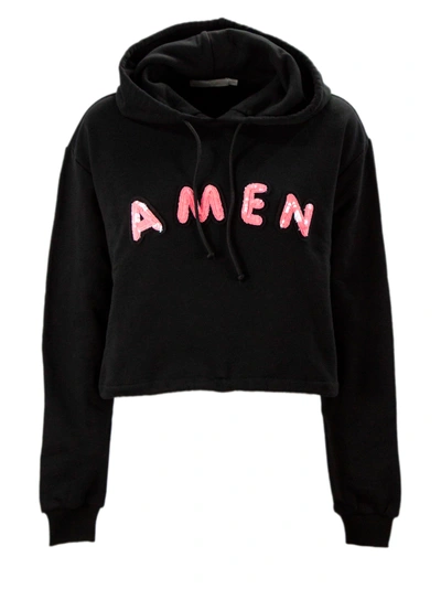 Shop Amen Black Cotton Cropped Sweatshirt In Nero