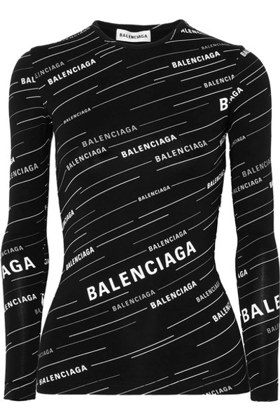 Shop Balenciaga Printed Stretch-jersey Top In Black