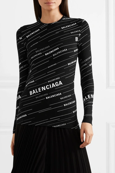 Shop Balenciaga Printed Stretch-jersey Top In Black