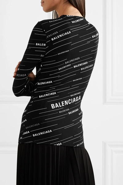 Shop Balenciaga Printed Stretch-jersey Top In Black