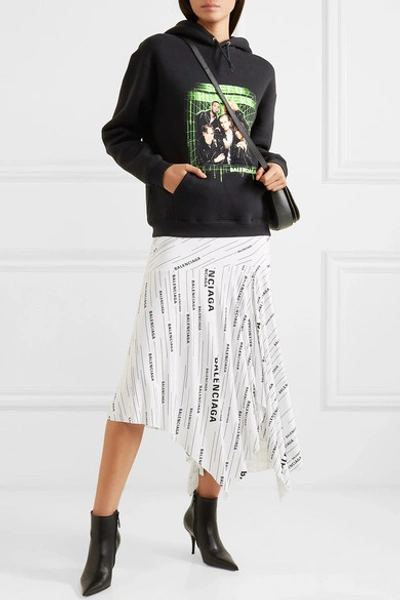 Shop Balenciaga Printed Cotton-blend Jersey Hoodie