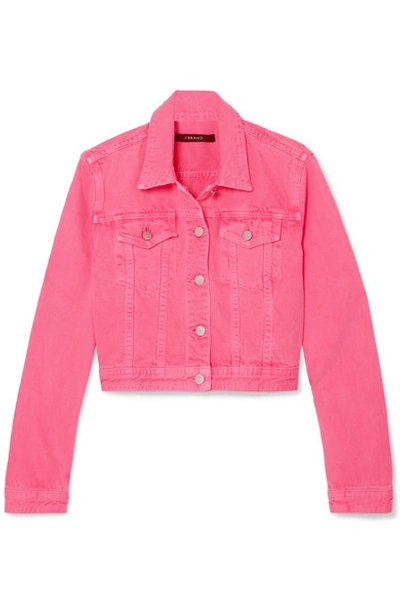 Shop J Brand Cyra Oversized Cropped Denim Jacket In Bright Pink