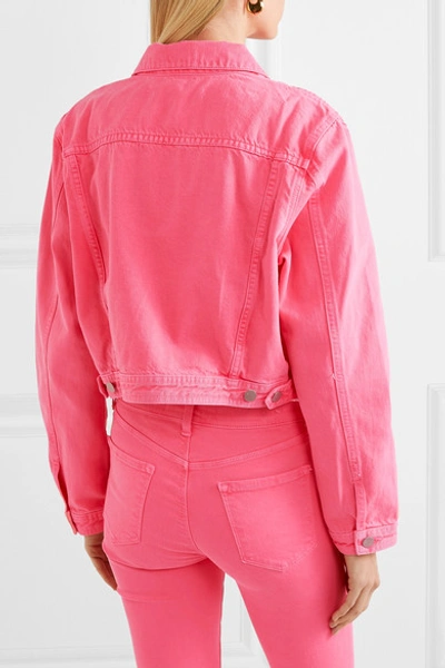 Shop J Brand Cyra Oversized Cropped Denim Jacket In Bright Pink