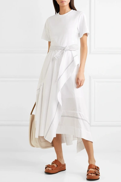 Shop 3.1 Phillip Lim / フィリップ リム Asymmetric Belted Cotton-poplin Dress In White