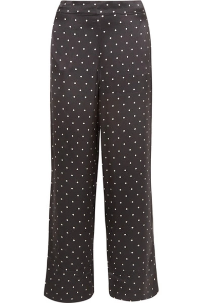 Shop Asceno Polka-dot Silk-satin Pajama Pants In Black