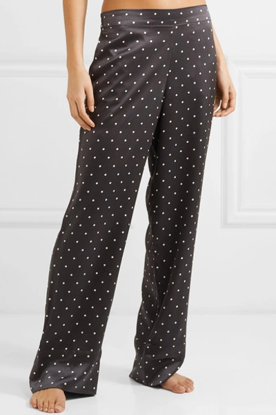 Shop Asceno Polka-dot Silk-satin Pajama Pants In Black