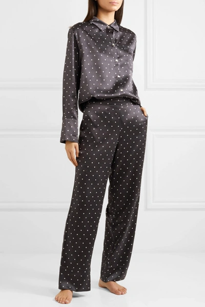 Shop Asceno Polka-dot Silk-satin Pajama Pants In Black