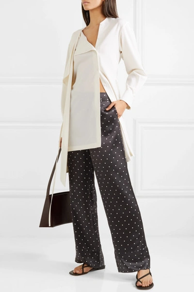 Shop Asceno Polka-dot Silk-satin Pajama Pants In Black