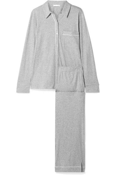 Shop Skin Essentials Penelope Mélange Pima Cotton-jersey Pajama Set In Gray
