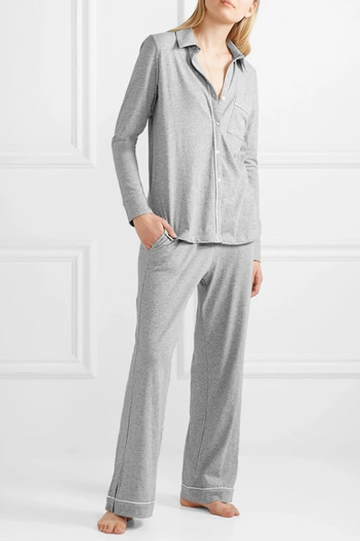 Shop Skin Essentials Penelope Mélange Pima Cotton-jersey Pajama Set In Gray