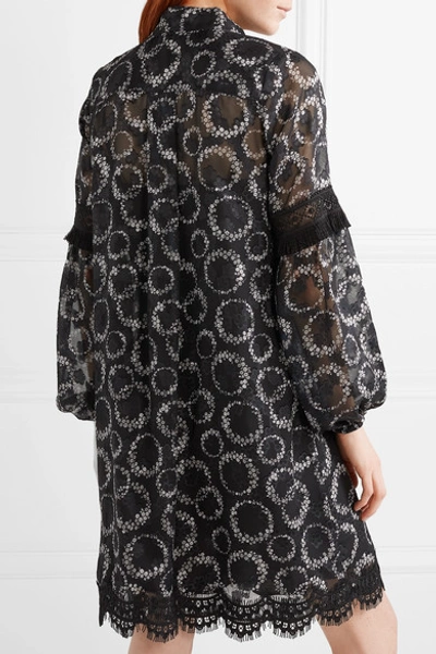 Shop Anna Sui Daisy Chain Crochet-trimmed Floral-print Chiffon Mini Dress In Black