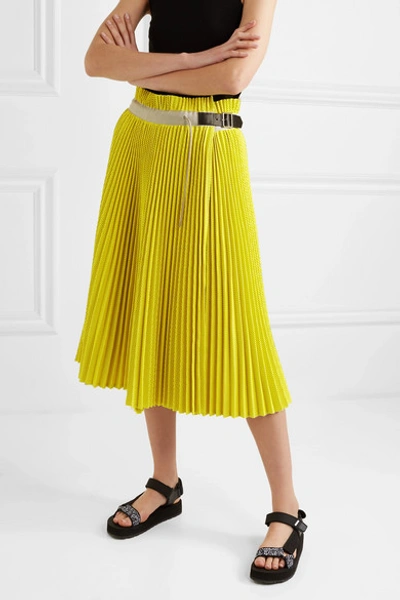 Shop Sacai Pleated Mesh Wrap Midi Skirt In Yellow