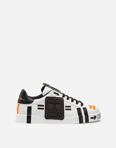 Shop Dolce & Gabbana Portofino Sneakers In Nappa Calfskin With Patch In White