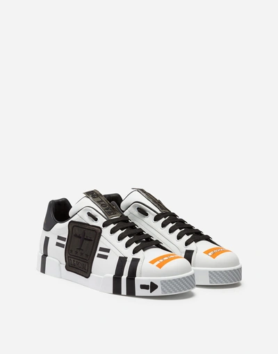 Shop Dolce & Gabbana Portofino Sneakers In Nappa Calfskin With Patch In White