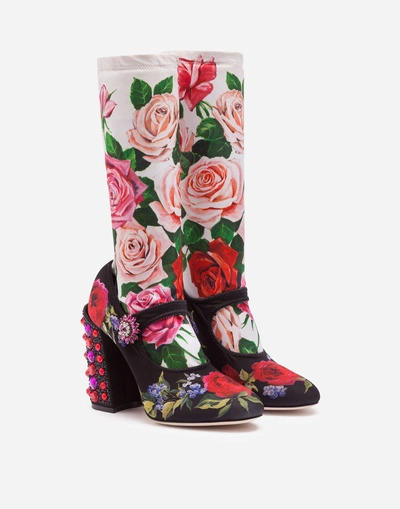Shop Dolce & Gabbana Printed Jersey Mary Janes With Sock In Multi-colored