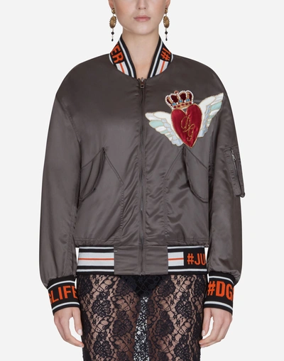Shop Dolce & Gabbana Nylon Bomber Jacket In Gray