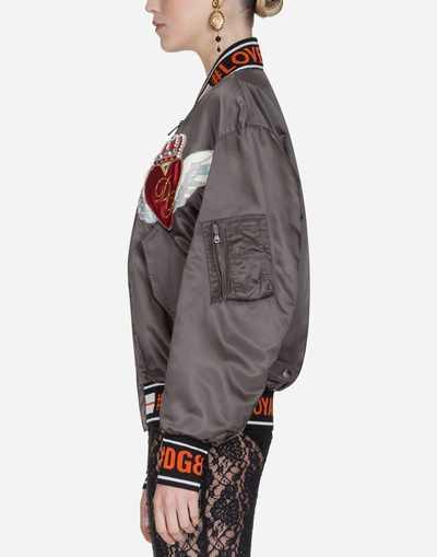 Shop Dolce & Gabbana Nylon Bomber Jacket In Gray
