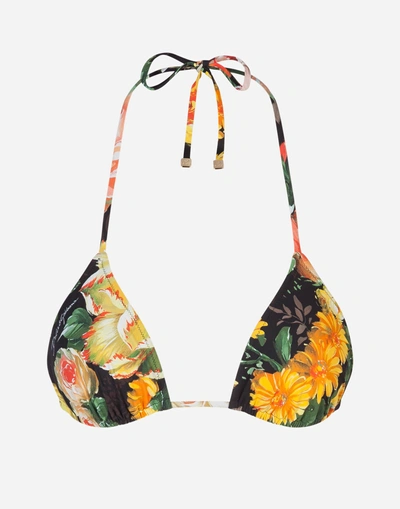 Shop Dolce & Gabbana Printed Triangle Bikini Top In Floral Print