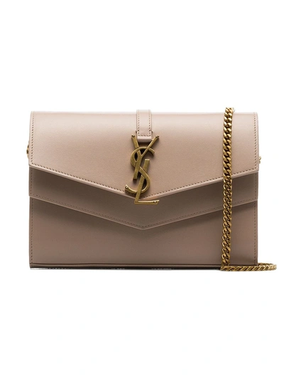 Shop Saint Laurent Nude Sulpice Envelope Leather Clutch Bag - Neutrals