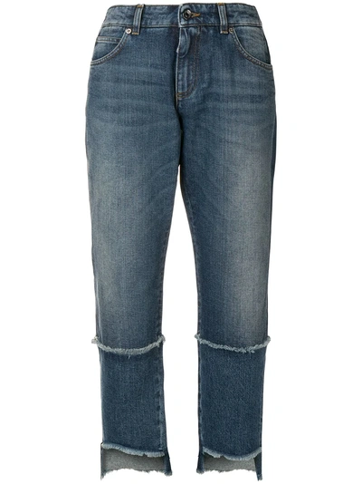Shop Dolce & Gabbana Cropped Frayed Jeans In Blue