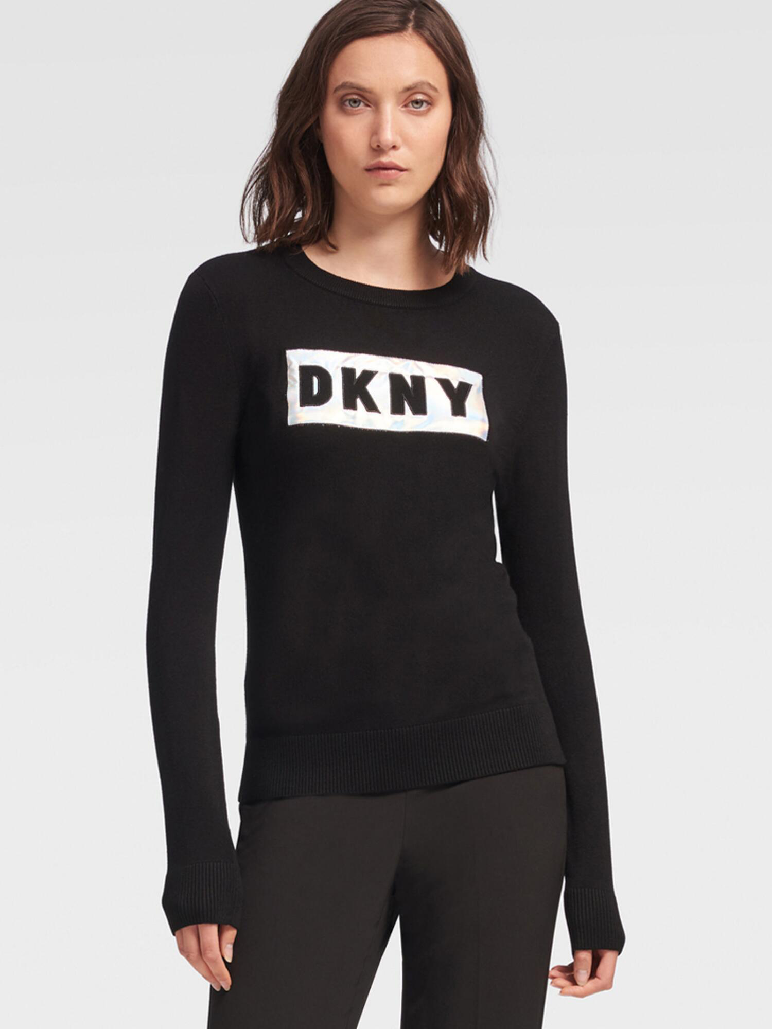 Donna Karan Shine Logo Pullover In Black | ModeSens
