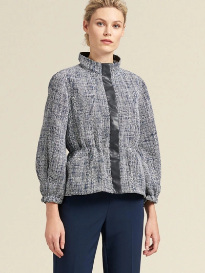 Shop Donna Karan Tweed Jacket With Cropped Sleeve In Indigo
