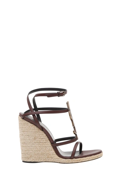 Shop Saint Laurent Cassandra Wedge Espadrilles In Marrone