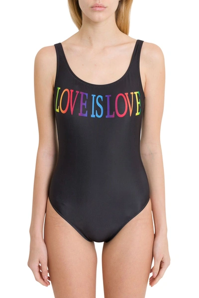 Shop Alberta Ferretti Love Is Love One Piece Swimsuit In Nero