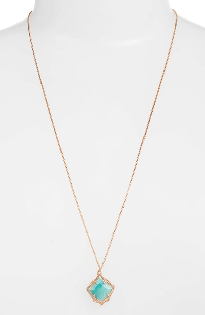 Shop Kendra Scott Kacey Pendant Necklace In Amazonite/ Rose Gold