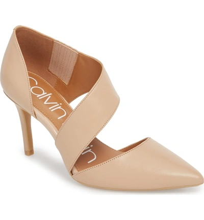 Shop Calvin Klein 'gella' Pointy Toe Pump In Desert Sand Leather