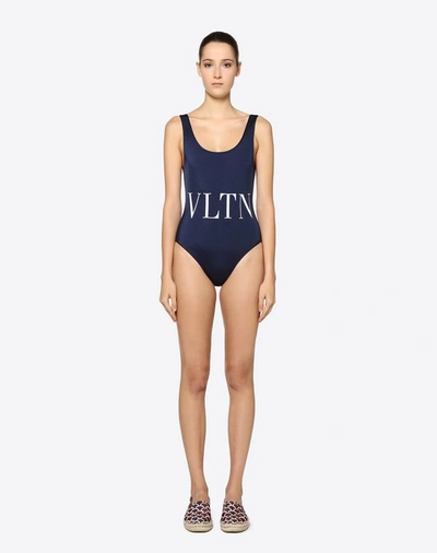 Shop Valentino Vltn Swimsuit In Dark Blue