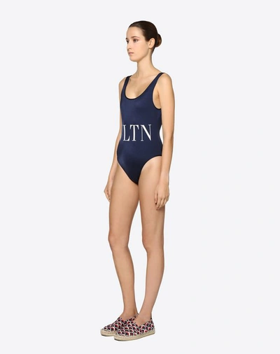 Shop Valentino Vltn Swimsuit In Dark Blue