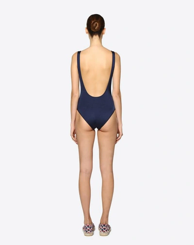 Shop Valentino Vltn Swimsuit In Dark Blue