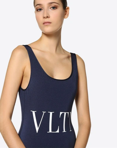 Shop Valentino Vltn Swimsuit In Dark Blue