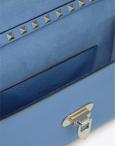 Shop Valentino Small Rockstud Grainy Calfskin Crossbody Bag In Blue