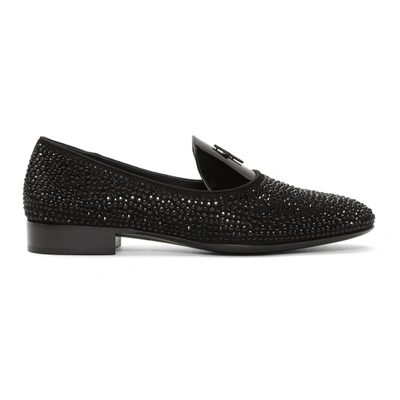 Shop Giuseppe Zanotti Black Patent Pebbled Loafers