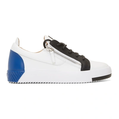 Shop Giuseppe Zanotti White And Blue Frankie Sneakers